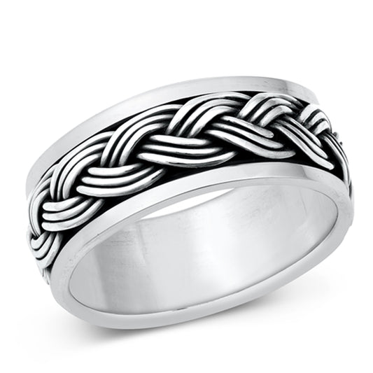 Three Cords Braided Spinner Wedding Ring in Sterling Silver