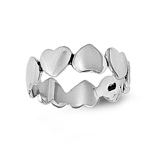 Hearts Motif Eternity Ring in Sterling Silver