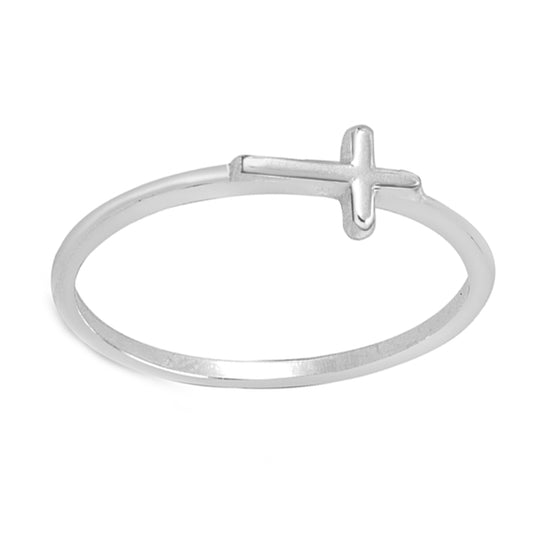 Small Sideway Cross Minimalist Midi Ring in Sterling Silver