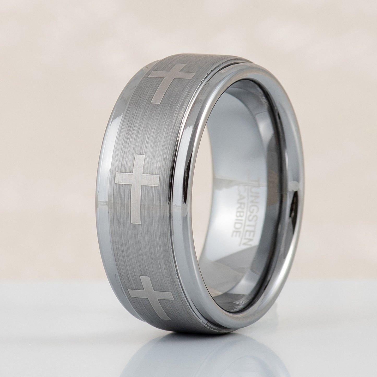 Christian Cross Engrave Comfort Fit Tungsten Wedding Band