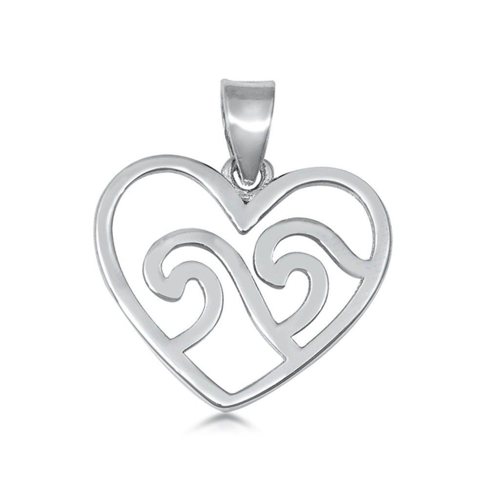 Ocean Lover Heart Pendant in Sterling Silver