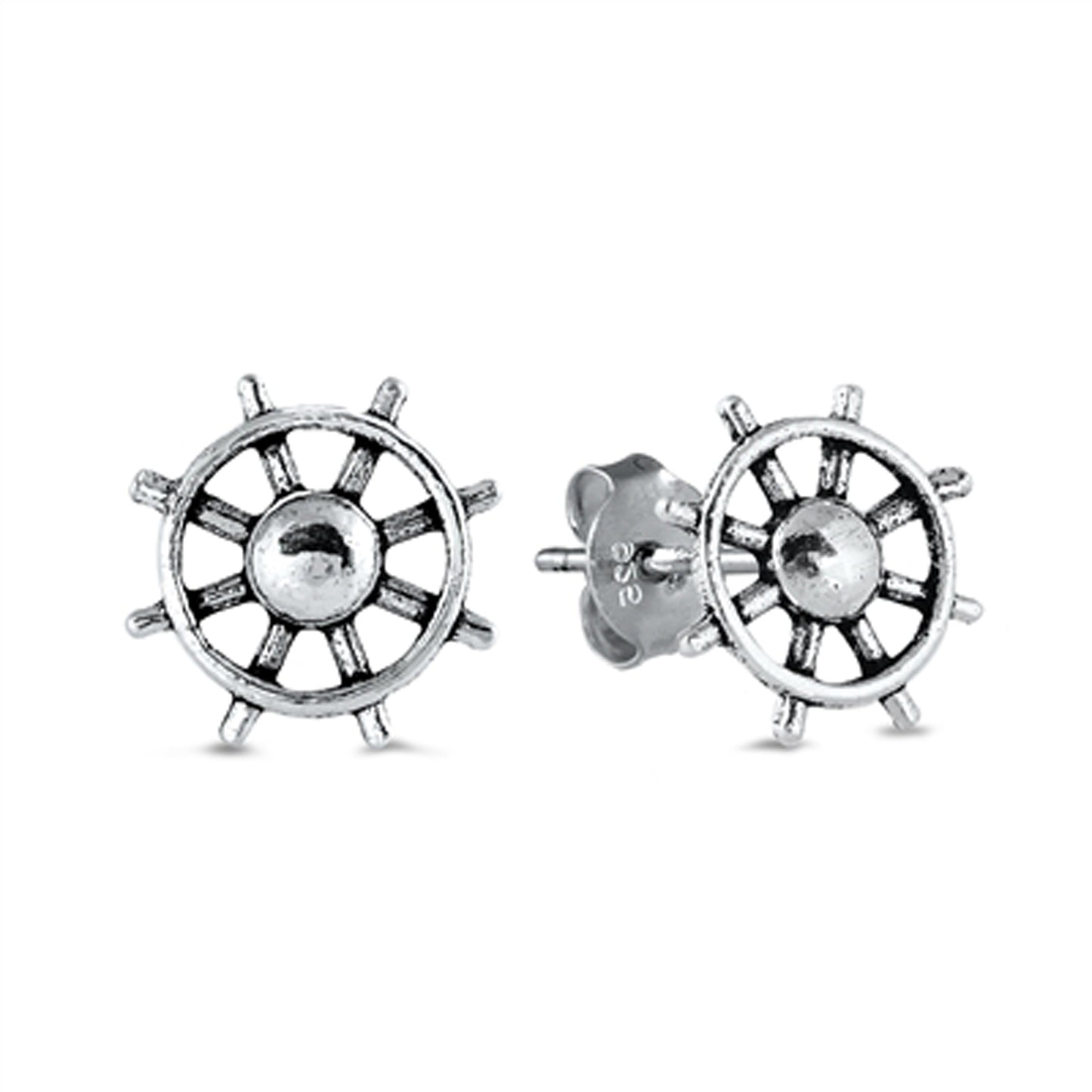 Navigator's Wheel Stud Earrings in Sterling Silver