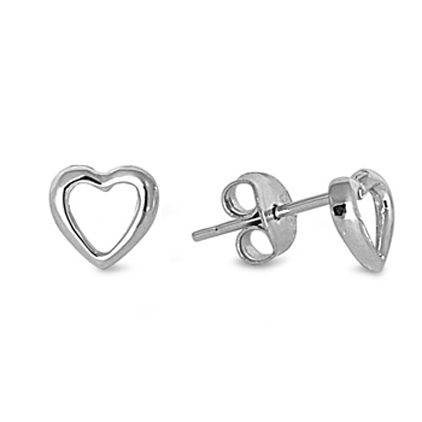 Heart Frame Stud Earrings for Teens in Sterling Silver