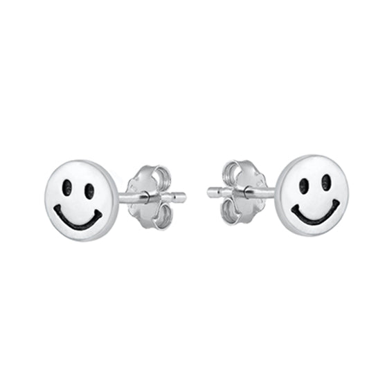 Minimalist Joyful Face Stud Earrings in Sterling Silver