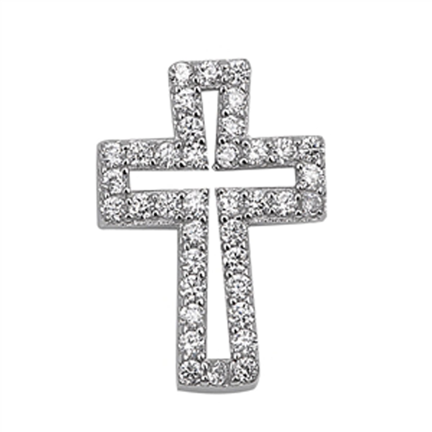 Open Design Cross Cubic Zirconia Pendant in Sterling Silver