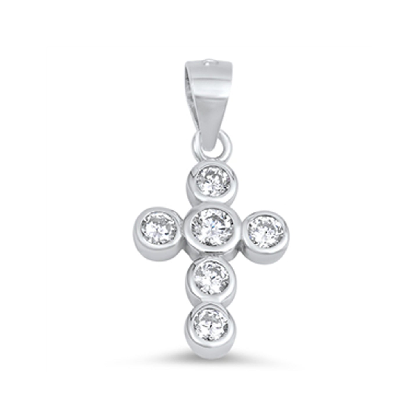 Bezel Cubic Zirconia Small Cross Pendant in Sterling Silver