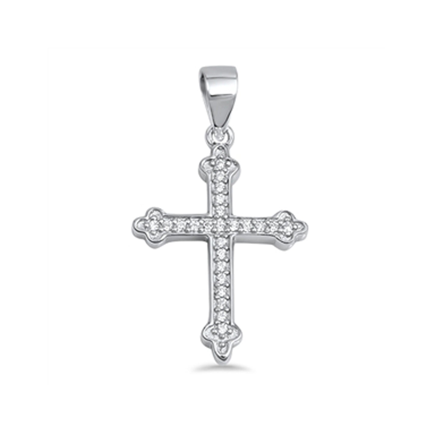 Bottony Cross Cubic Zirconia Pendant in Sterling Silver