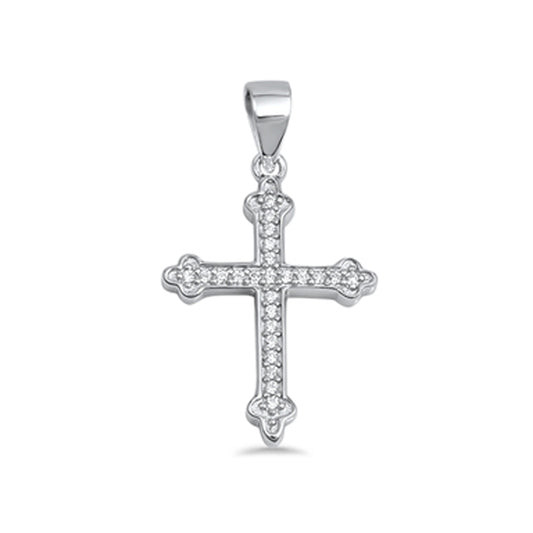 Bottony Cross Cubic Zirconia Pendant in Sterling Silver