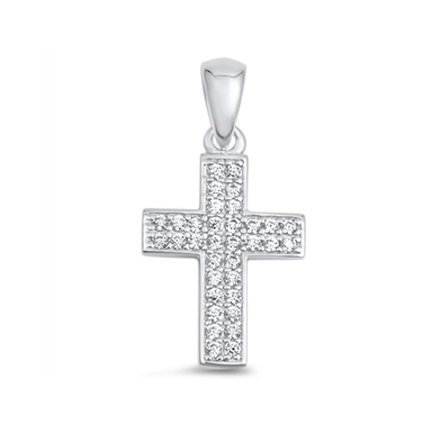 Milgrain Small Cross Cubic Zirconia Pendant in Sterling Silver