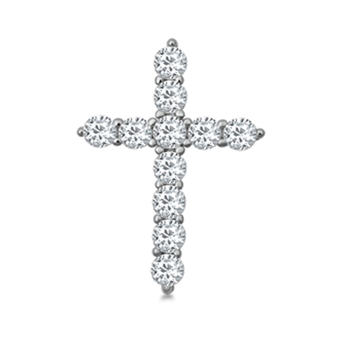 Prong Set Cubic Zirconia Christian Cross Pendant in Sterling Silver