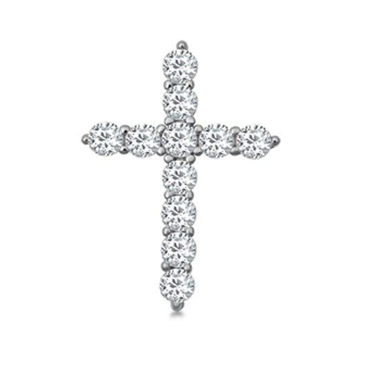 Prong Set Cubic Zirconia Christian Cross Pendant in Sterling Silver