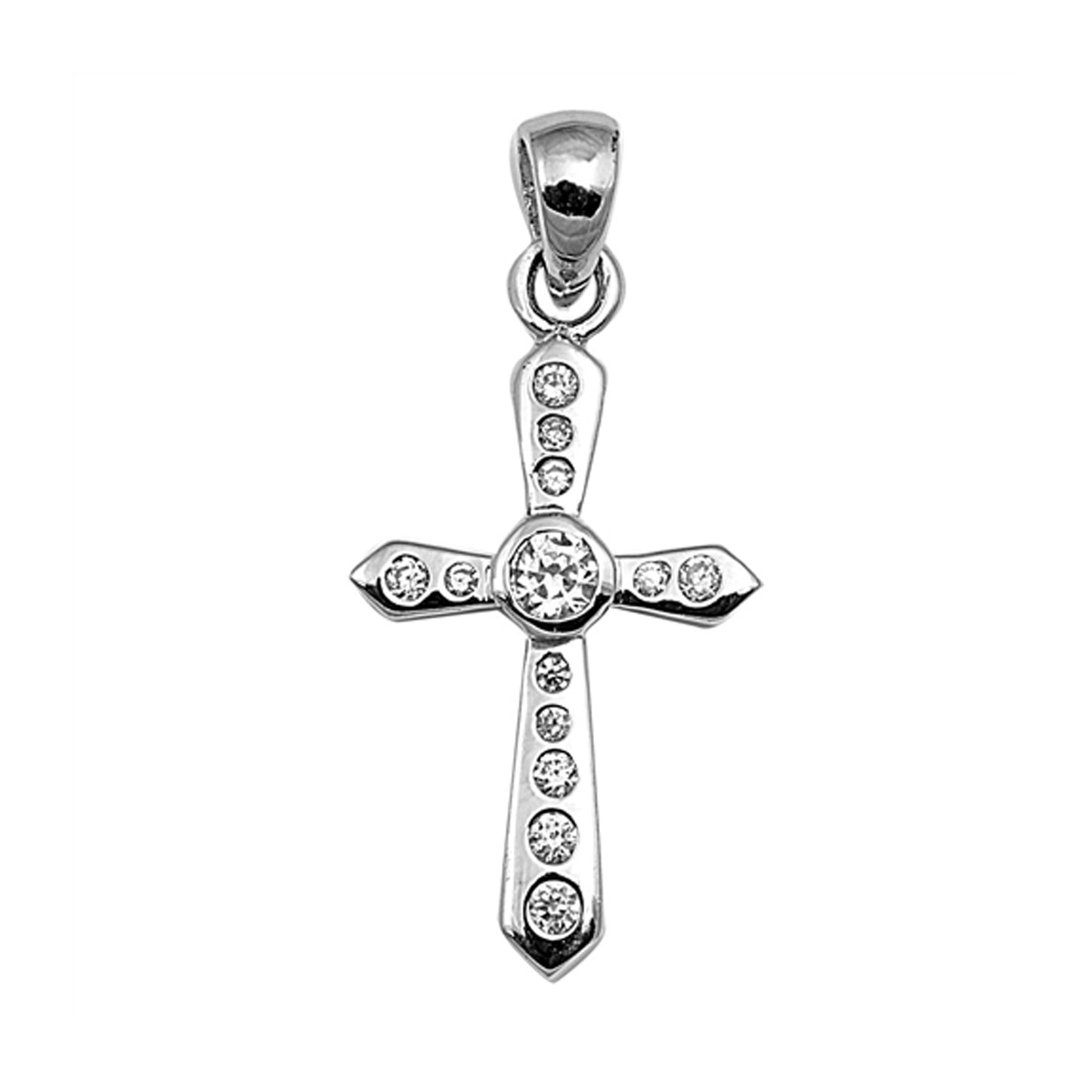 Bezel Cubic Zirconia Polished Cross Pendant in Sterling Silver