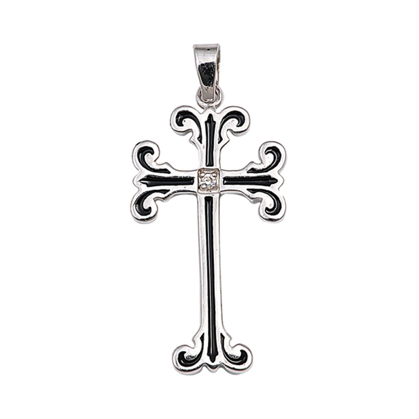 Cross Fleury Pendant Cubic Zirconia Accent in Sterling Silver