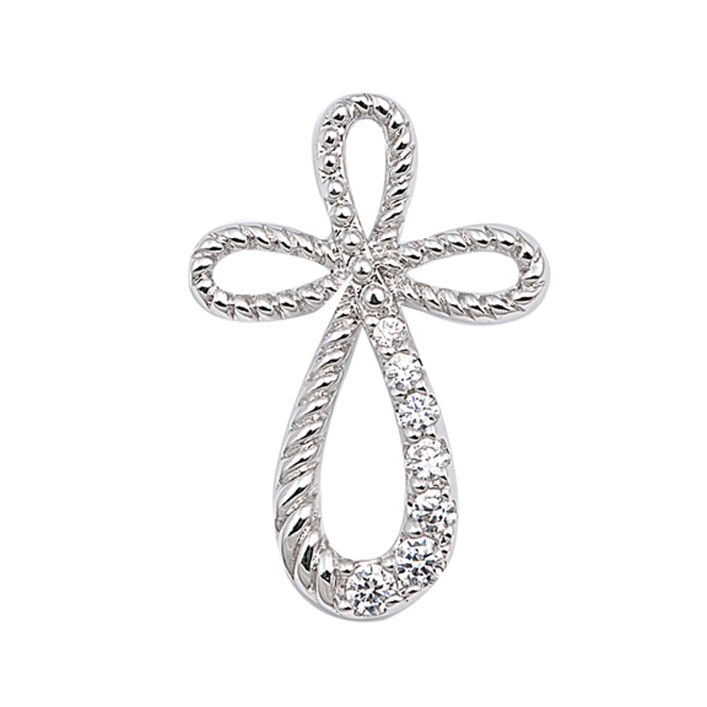 Braided Loop Cross Cubic Zirconia Pendant in Sterling Silver