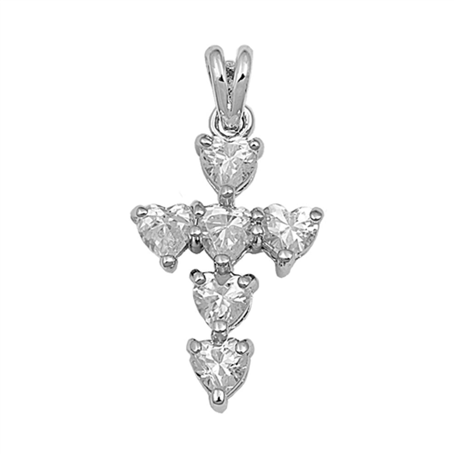 Heart Cubic Zirconia Cross Pendant in Sterling Silver