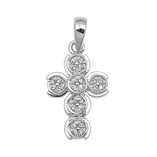 Round Cubic Zirconia Cross Pendant in Sterling Silver