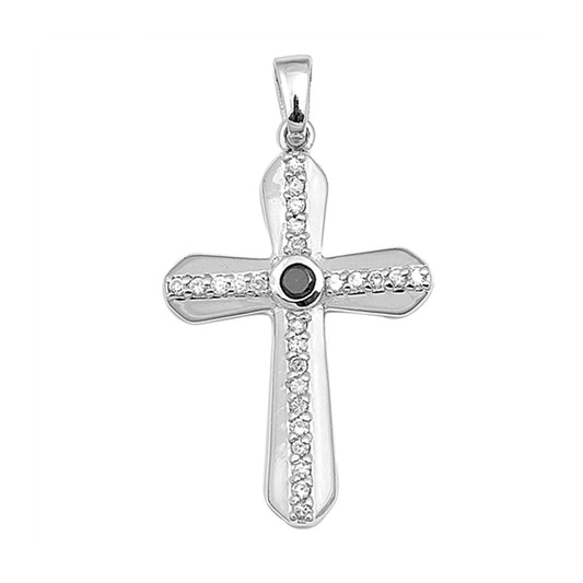 Flat Cross Cubic Zirconia Pendant in Sterling Silver