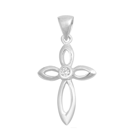 Bezel Center Cubic Zirconia Cross Pendant in Sterling Silver