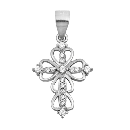 Hearts Motif Cross Cubic Zirconia Pendant in Sterling Silver