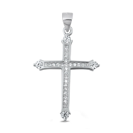 Prong Cubic Zirconia Edge Cross Pendant in Sterling Silver