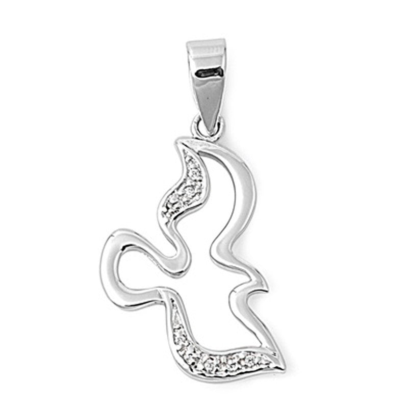 Flying Dove with Cubic Zirconia Charm Pendant in Sterling Silver