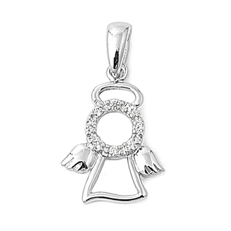 Guardian Angel with Cubic Zirconia Charm Pendant for Kids and Teens in Sterling Silver