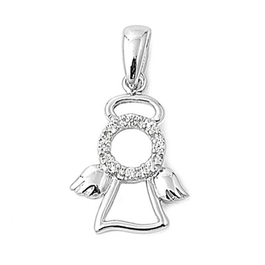 Guardian Angel with Cubic Zirconia Charm Pendant for Kids and Teens in Sterling Silver