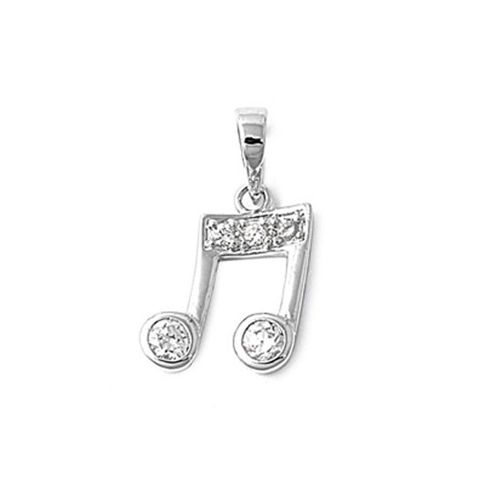 Music Note Cubic Zirconia Charm Pendant in Sterling Silver