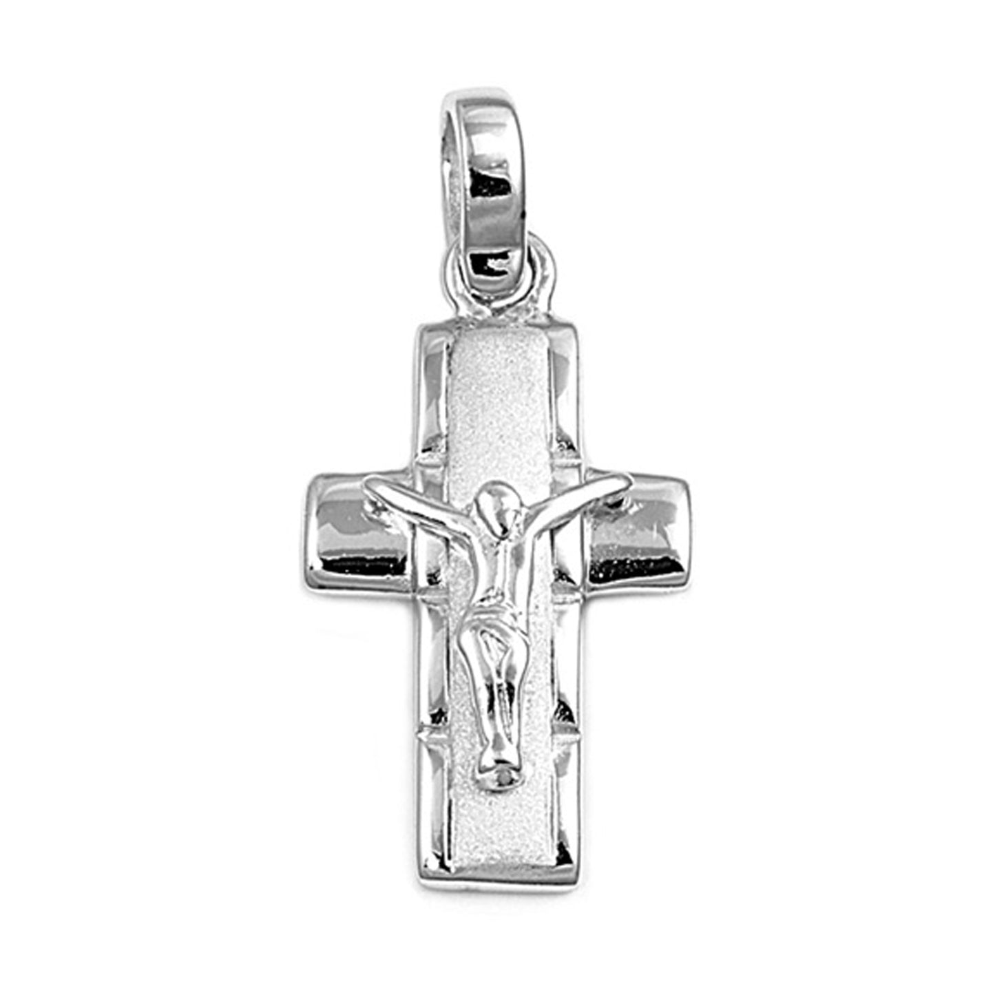 Religious Crucifix Satin Finish Pendant in Sterling Silver