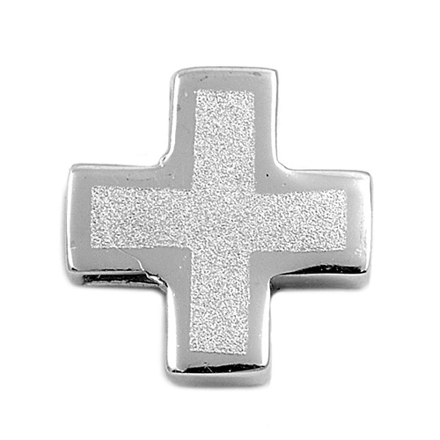 Polished Edge Satin Cross Pendant in Sterling Silver