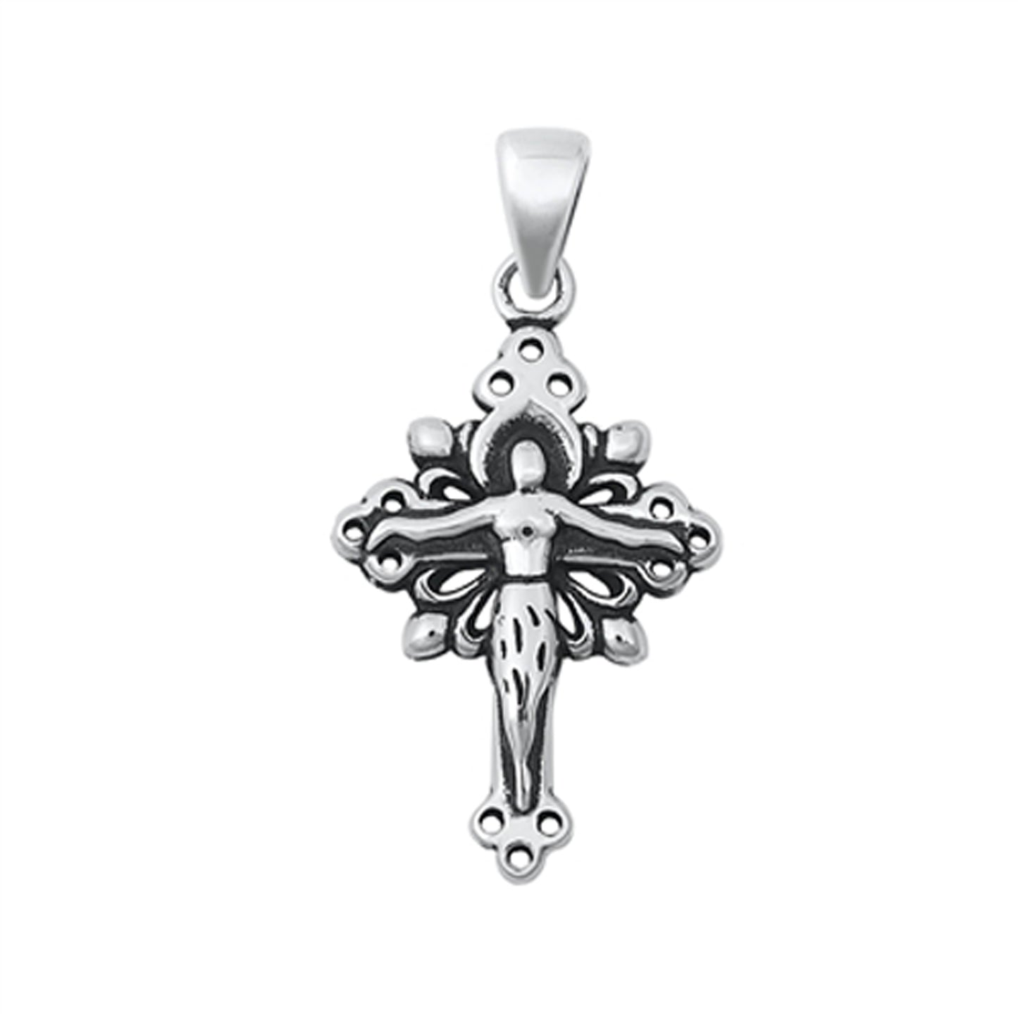 Filigree Cross Cruficix Pendant in Sterling Silver