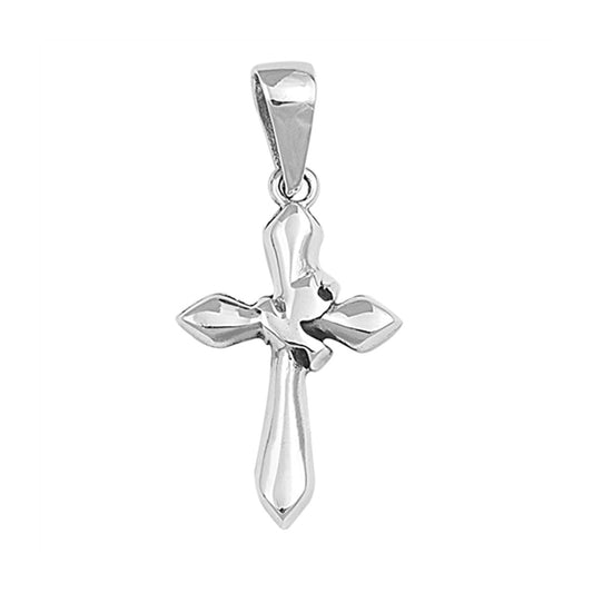 Cross with Holy Spirit Dove Center Pendant in Sterling Silver