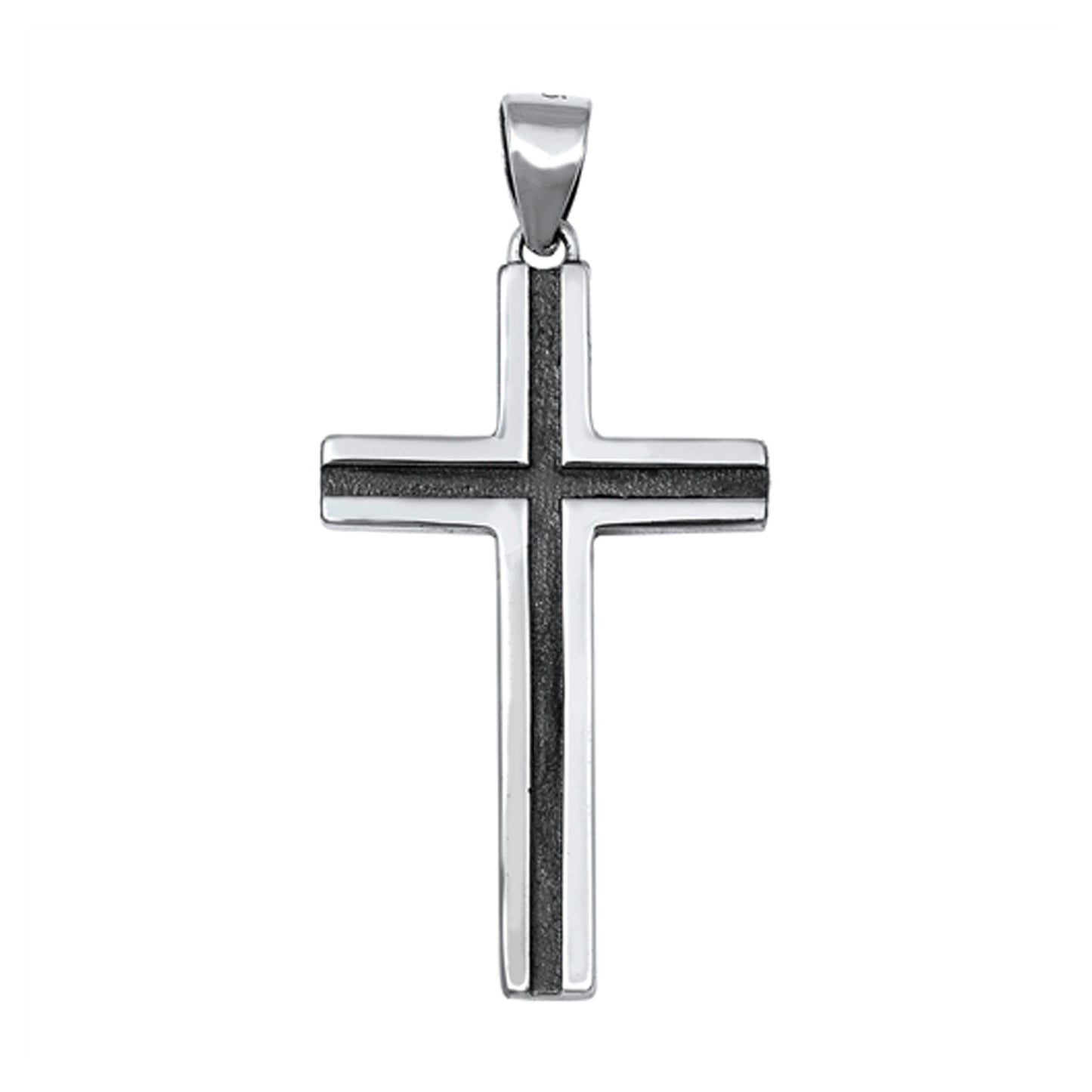 Black Center Antique Finish Cross Pendant in Sterling Silver