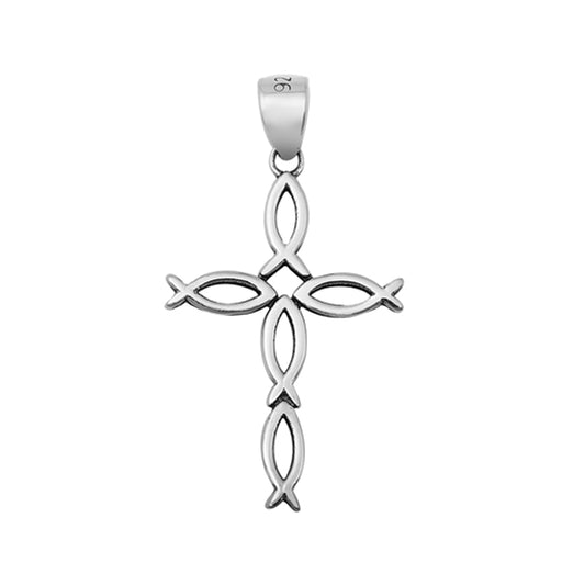 Joined Christian Fish Cross Pendant in Sterling Silver