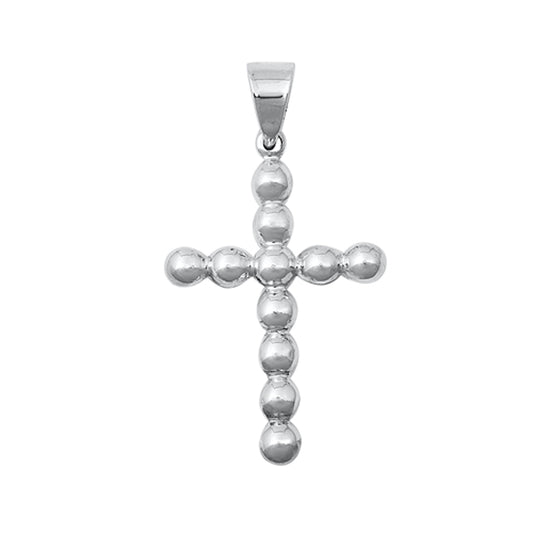 Beaded Polished Cross Pendant in Sterling Silver