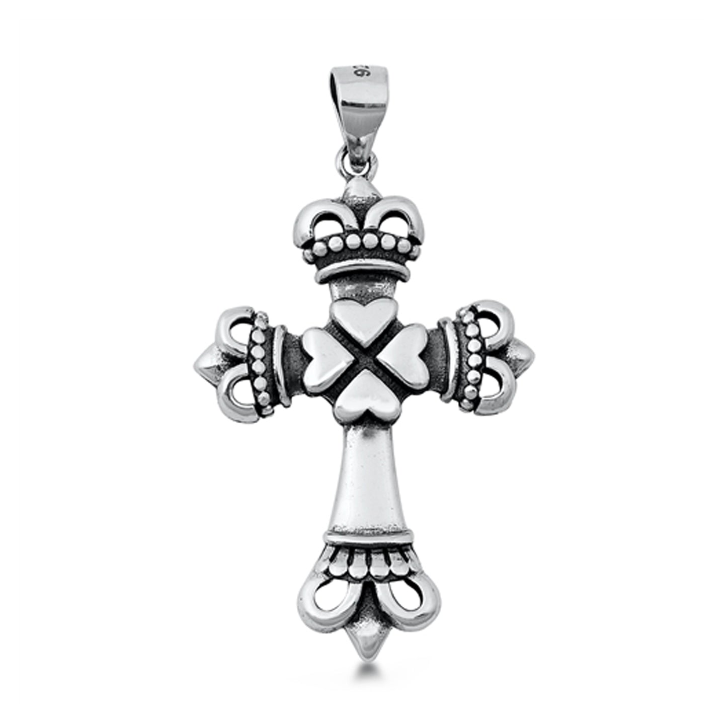 Royal Hearts Cross Pendant in Sterling Silver