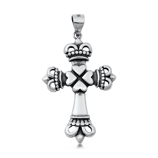 Royal Hearts Cross Pendant in Sterling Silver