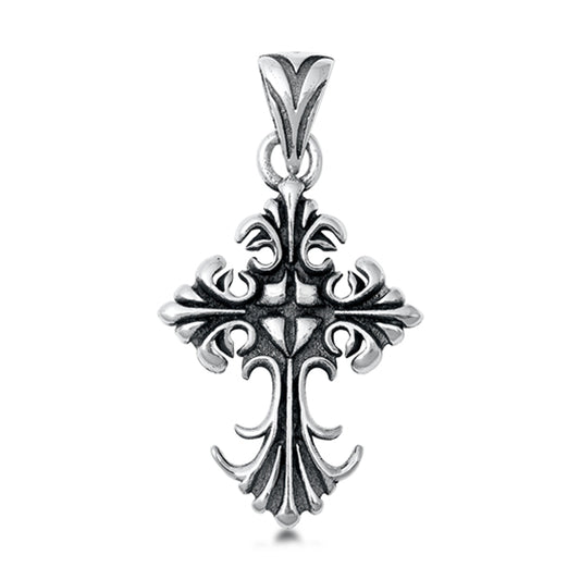 Fleur De Lis with Shield Cross Pendant in Sterling Silver