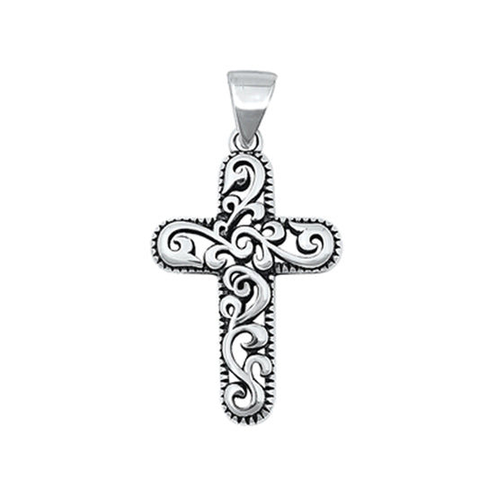 Filigree Vine Small Cross Pendant in Sterling Silver