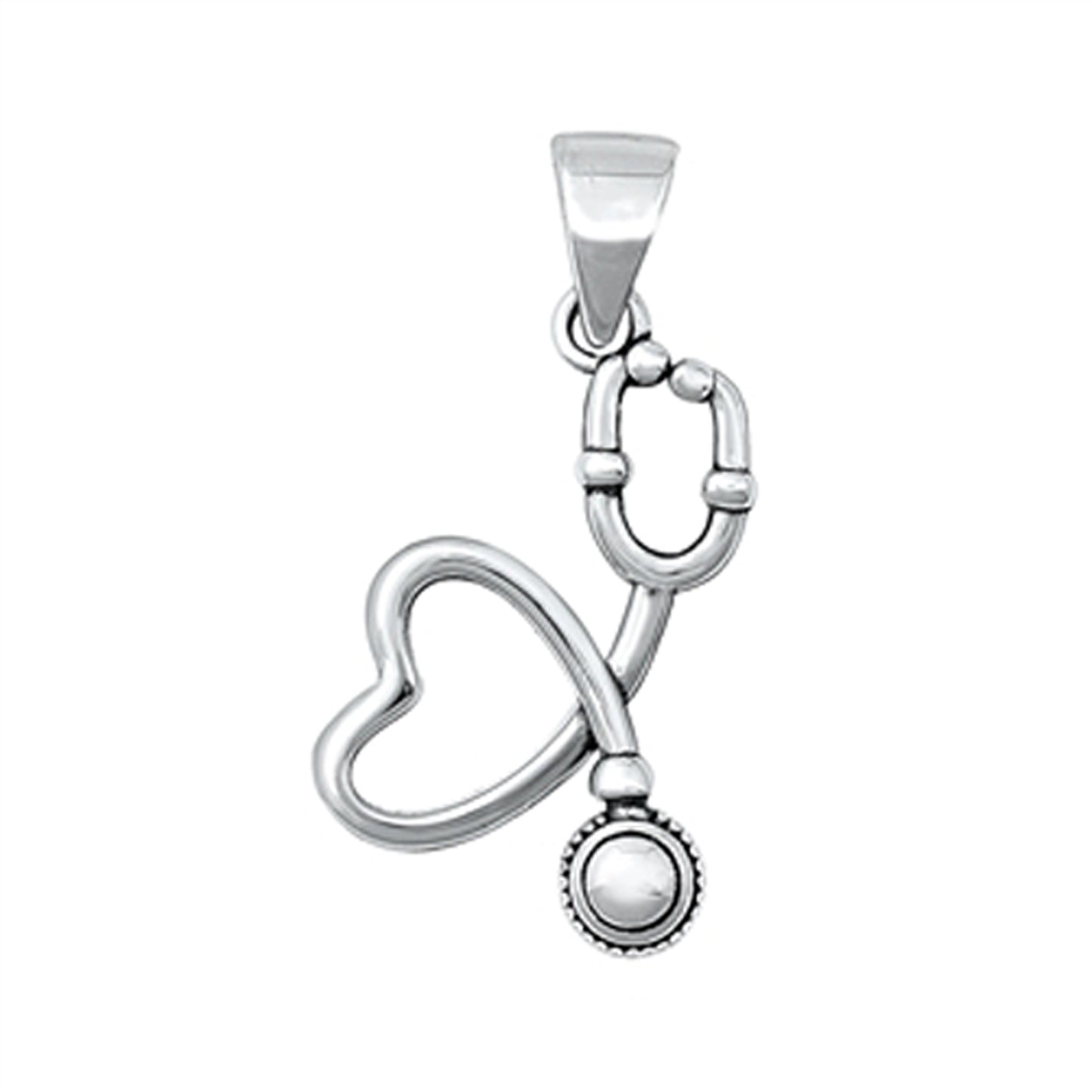 Small Nurse's Stethoscope Heart Pendant in Sterling Silver