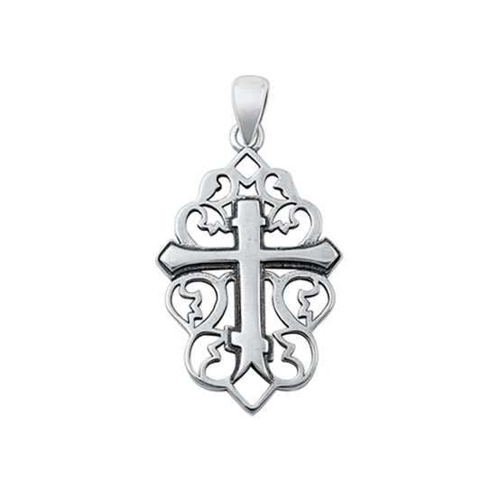 Intricate Openwork Cross Pendant in Sterling Silver