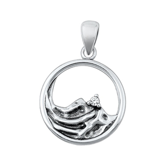 Detailed Mountain Circular Pendant in Sterling Silver