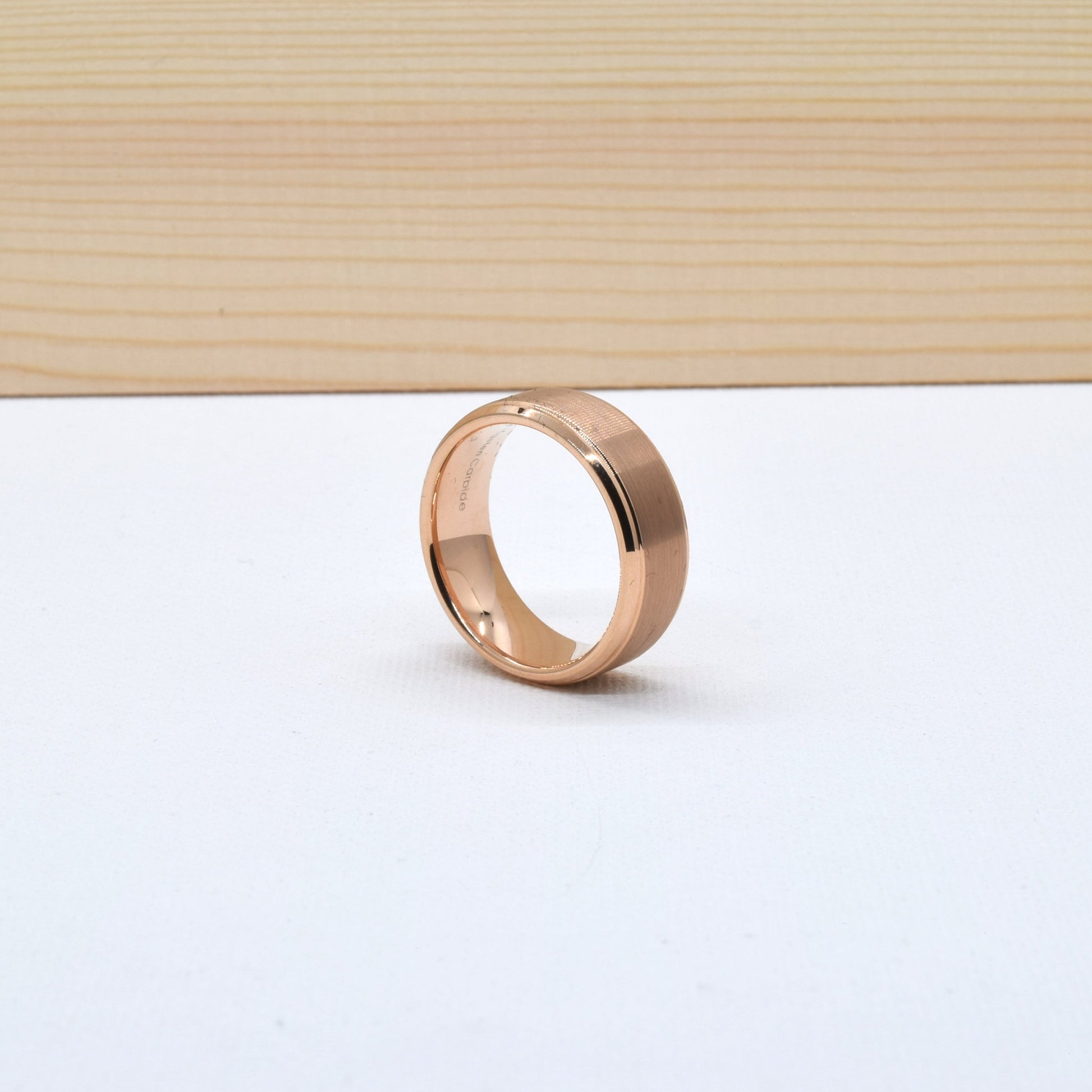 Brushed and Polished Rose Gold Tungsten Comfort Fit Anniversary Wedding Ring