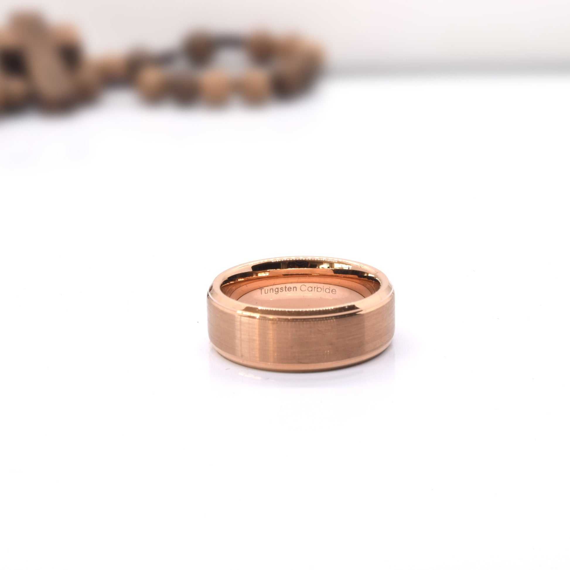 Brushed and Polished Rose Gold Tungsten Comfort Fit Anniversary Wedding Ring