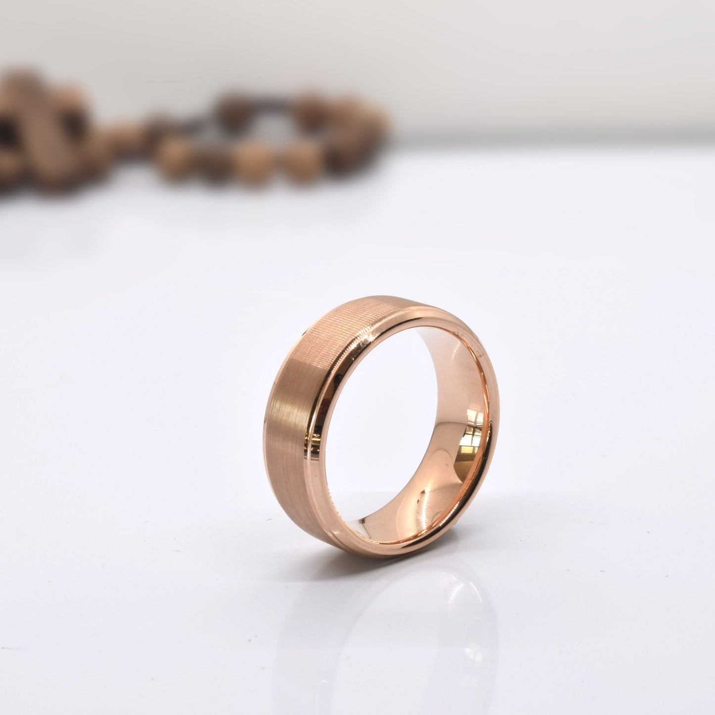 Brushed and Polished Rose Gold Tungsten Comfort Fit Anniversary Wedding Ring