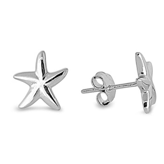 Plain Starfish Stud Earrings in Sterling Silver