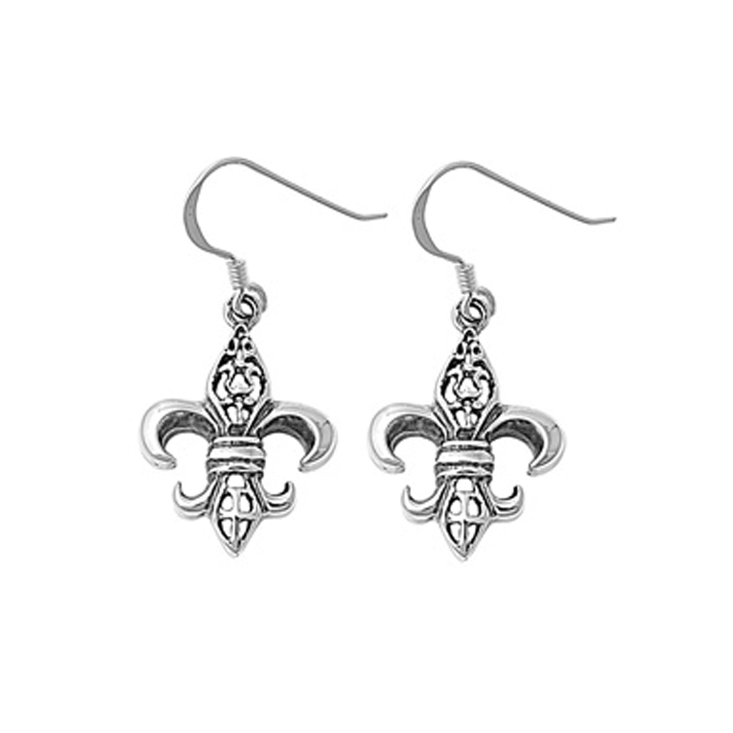 Antique Fleur-de-lis Dangle Earrings Sterling Silver