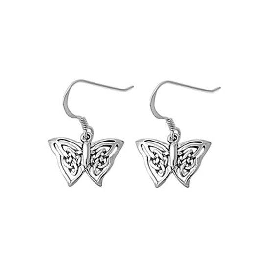 Intricate Design Butterfly Dangle Earrings Sterling Silver