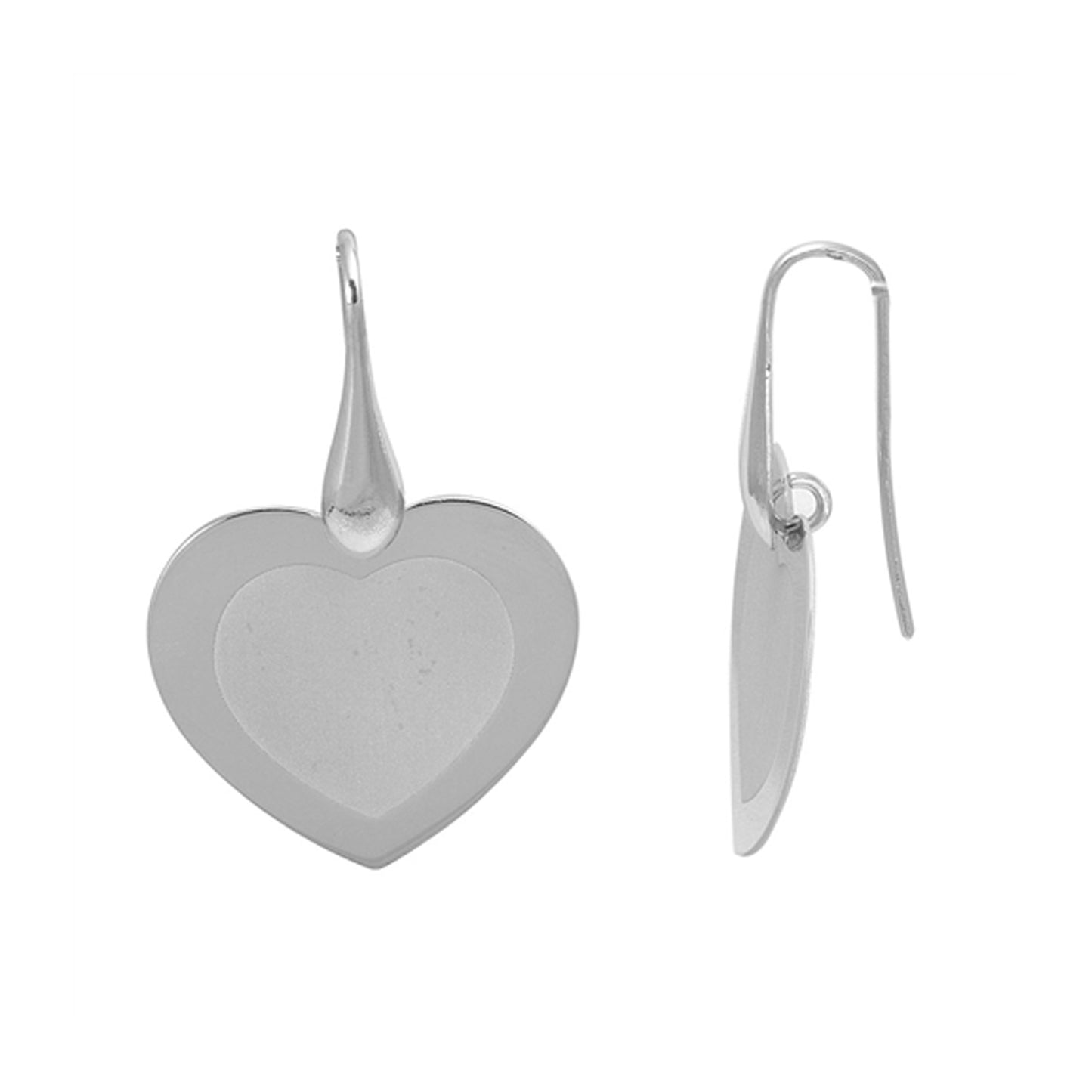 Plain Flat Heart Dangle Earrings Sterling Silver