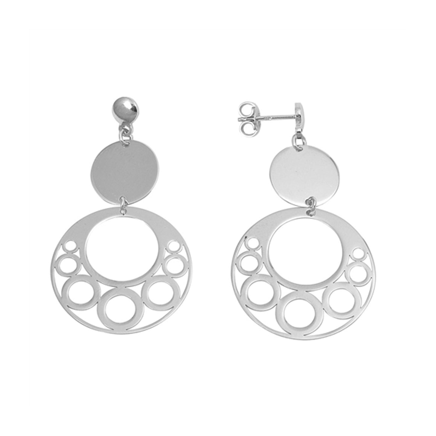 Layered Openwork Disc Dangle Earrings Sterling Silver